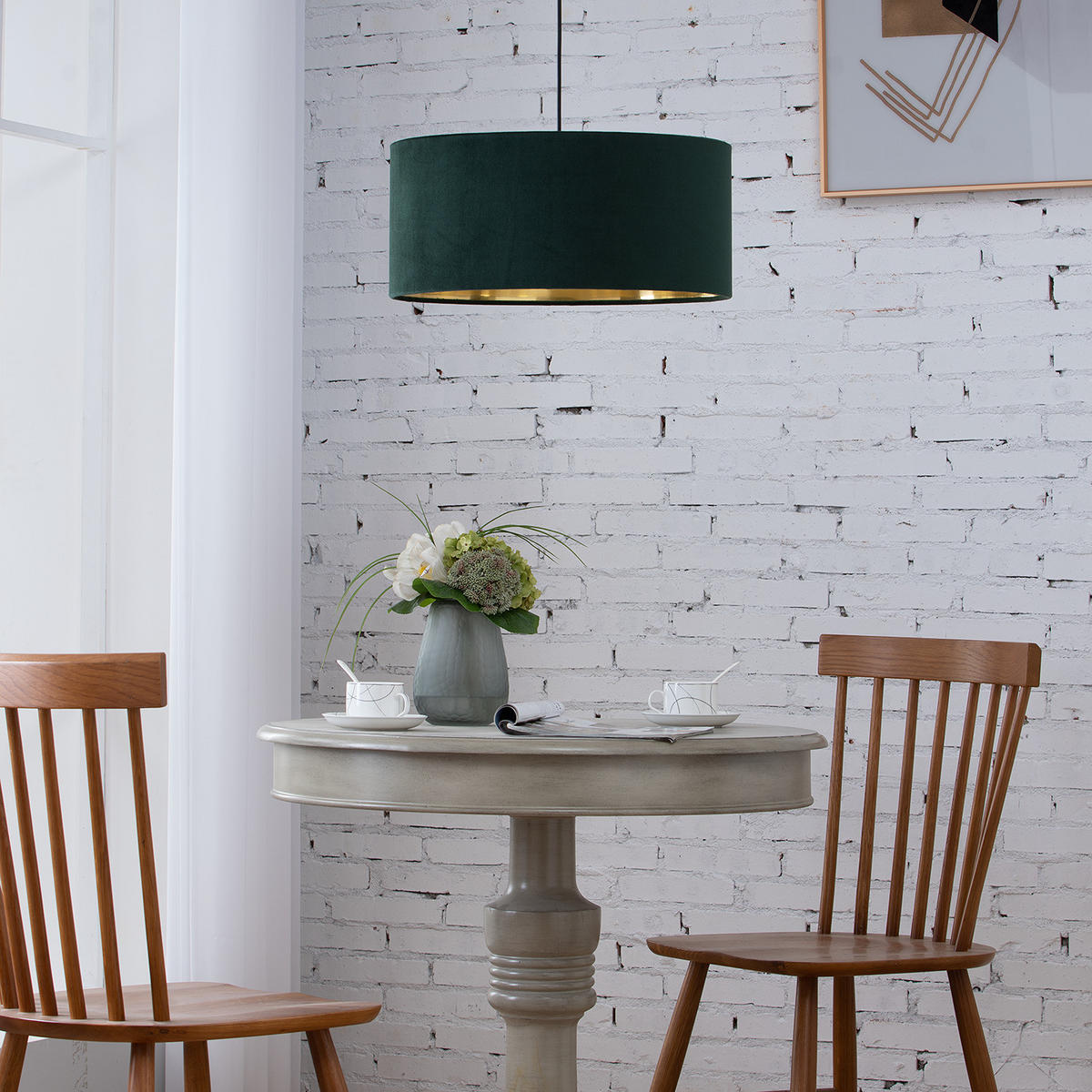 PENDELLEUCHTE - Samt / Metall, 1-flammig - Grün, Metall (45/45/125cm) - home24