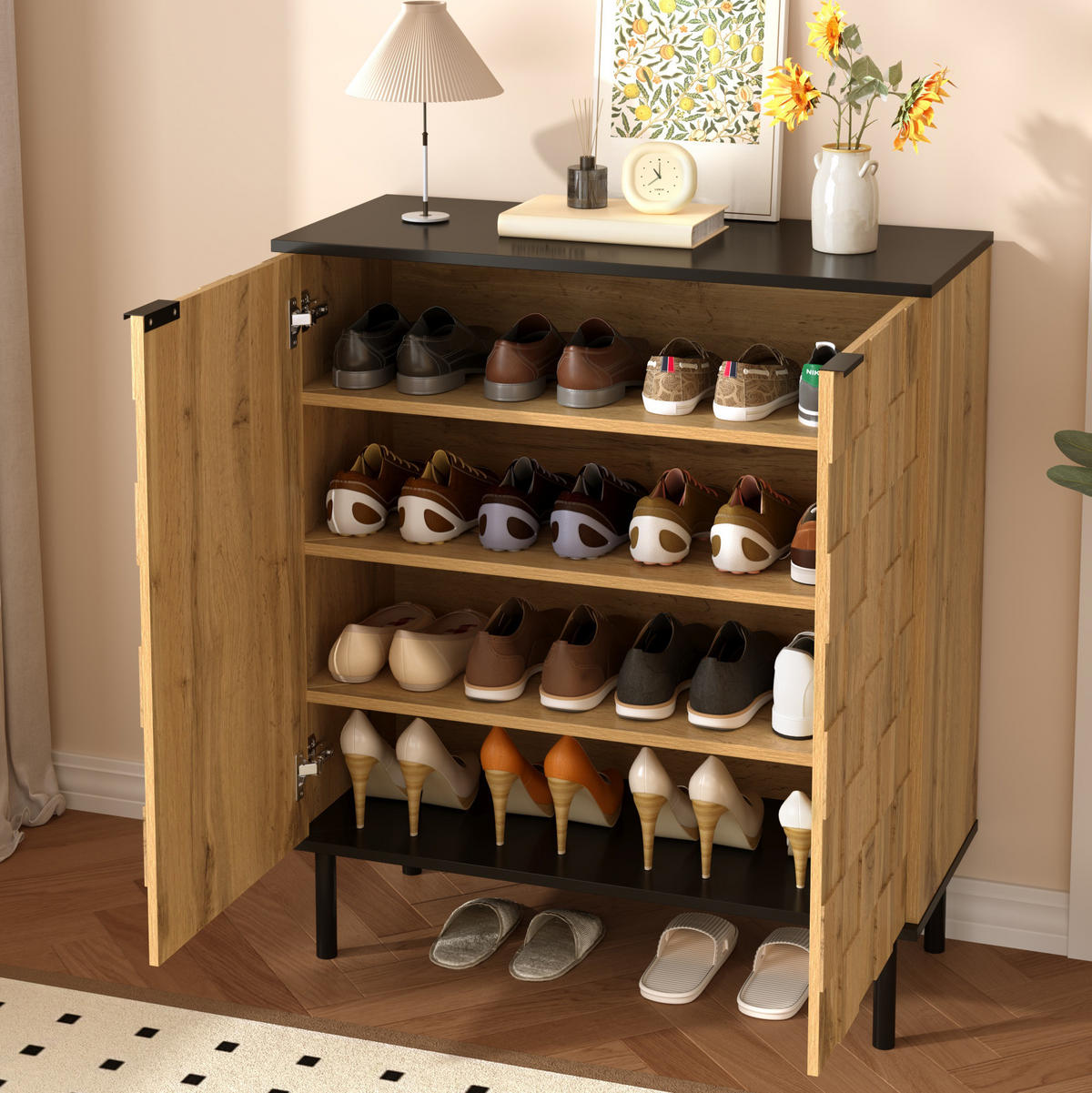 SCHUHSCHRANK 80/35/91,5 cm in Natur mit 2 Türen und verstellbaren Fächern - Naturfarben, Holzwerkstoff (80/91/35cm) - Flora Grace