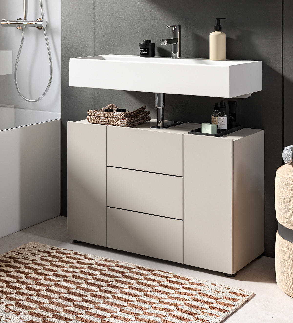 WASCHBECKENUNTERSCHRANK Kaschmir, Badezimmer Unterschrank 82 x 56 cm - Kaschmir/Schwarz, Holzwerkstoff/Kunststoff (82/56/34cm) - Inn.Furn