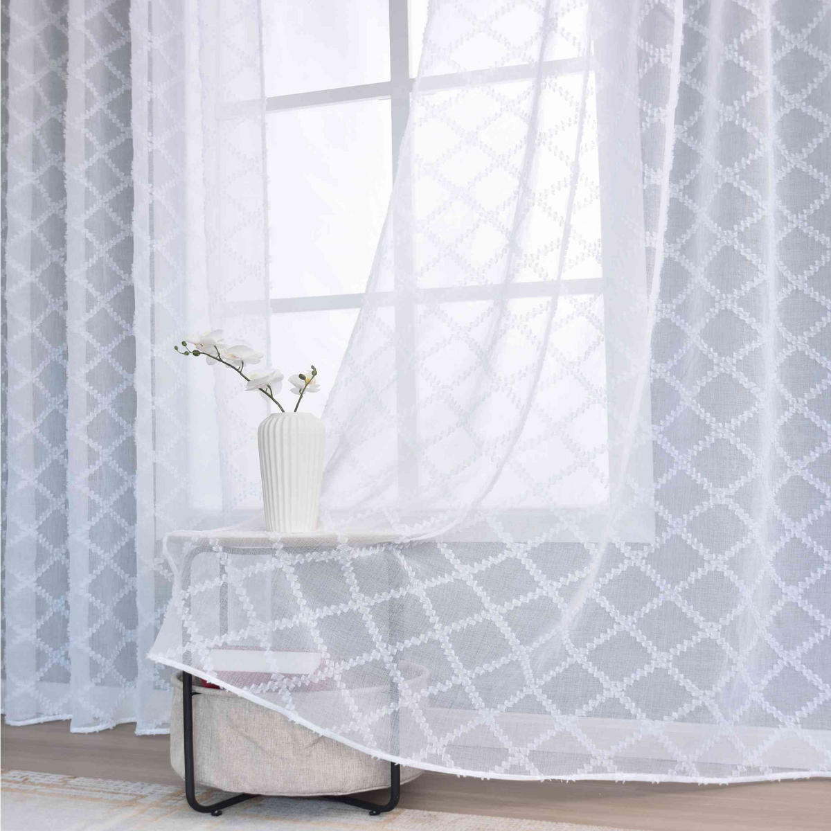 GARDINE VALENCIA HxB 245x145 cm Natur Diamond - Weiß, Textil (145/245cm)
