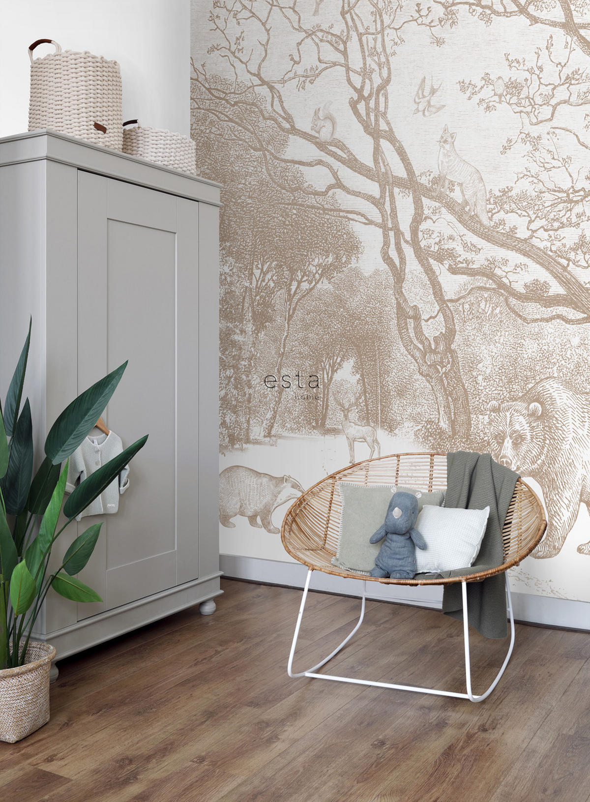 FOTOTAPETE Wald mit Waldtieren 350 x 279 cm - Braun, Papier (350/279cm) - ESTAhome