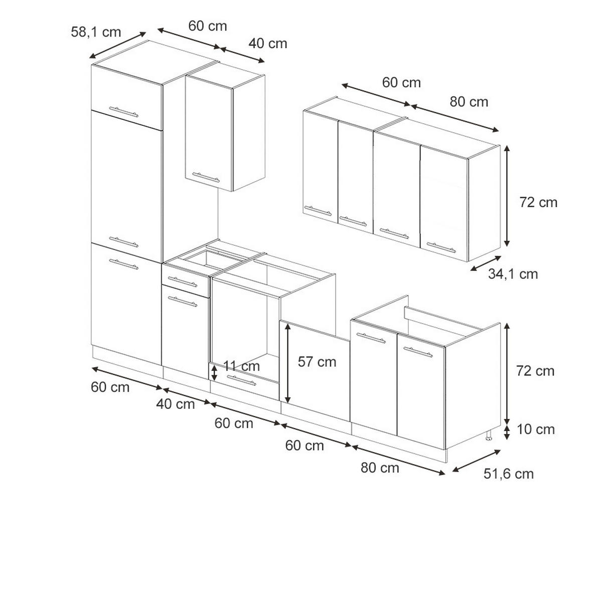 KÜCHENZEILE Fame-Line Eiche Paneel/Weiß 300 cm ohne Arbeitsplatte - Hellbraun/Weiß, Holzwerkstoff (300/81.6/46cm) - Vicco