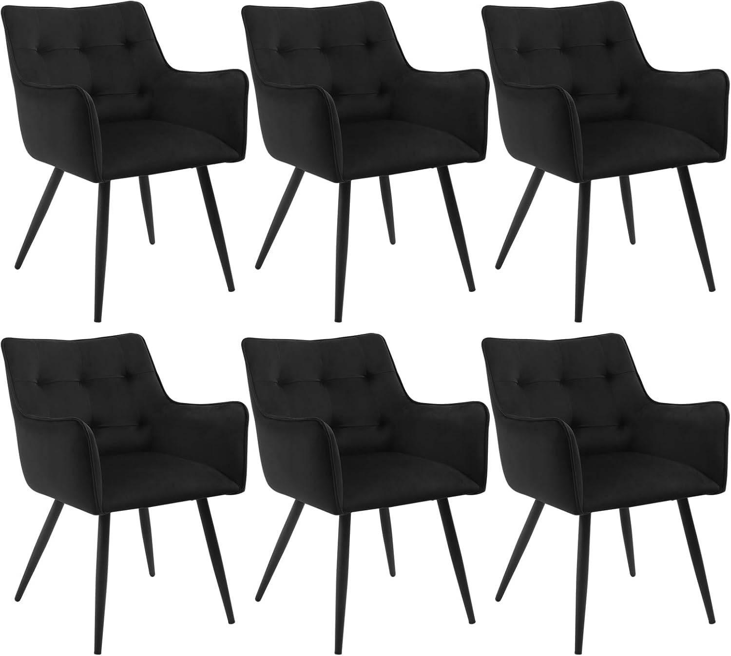 ESSZIMMERSTUHL 6er Set, mit Samtbezug, Schwarz - Schwarz, Textil/Metall (54/80/48cm) - Woltu