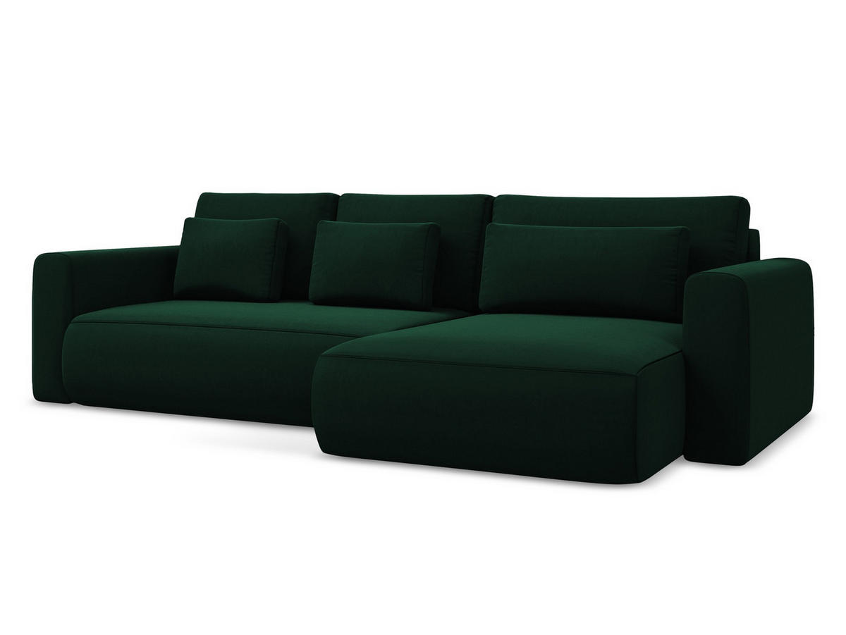 ECKSOFA mit Schlaffunktion Samt Stoff Grün - Dunkelgrün/Schwarz, Kunststoff/Textil (278/149cm) - Makamii