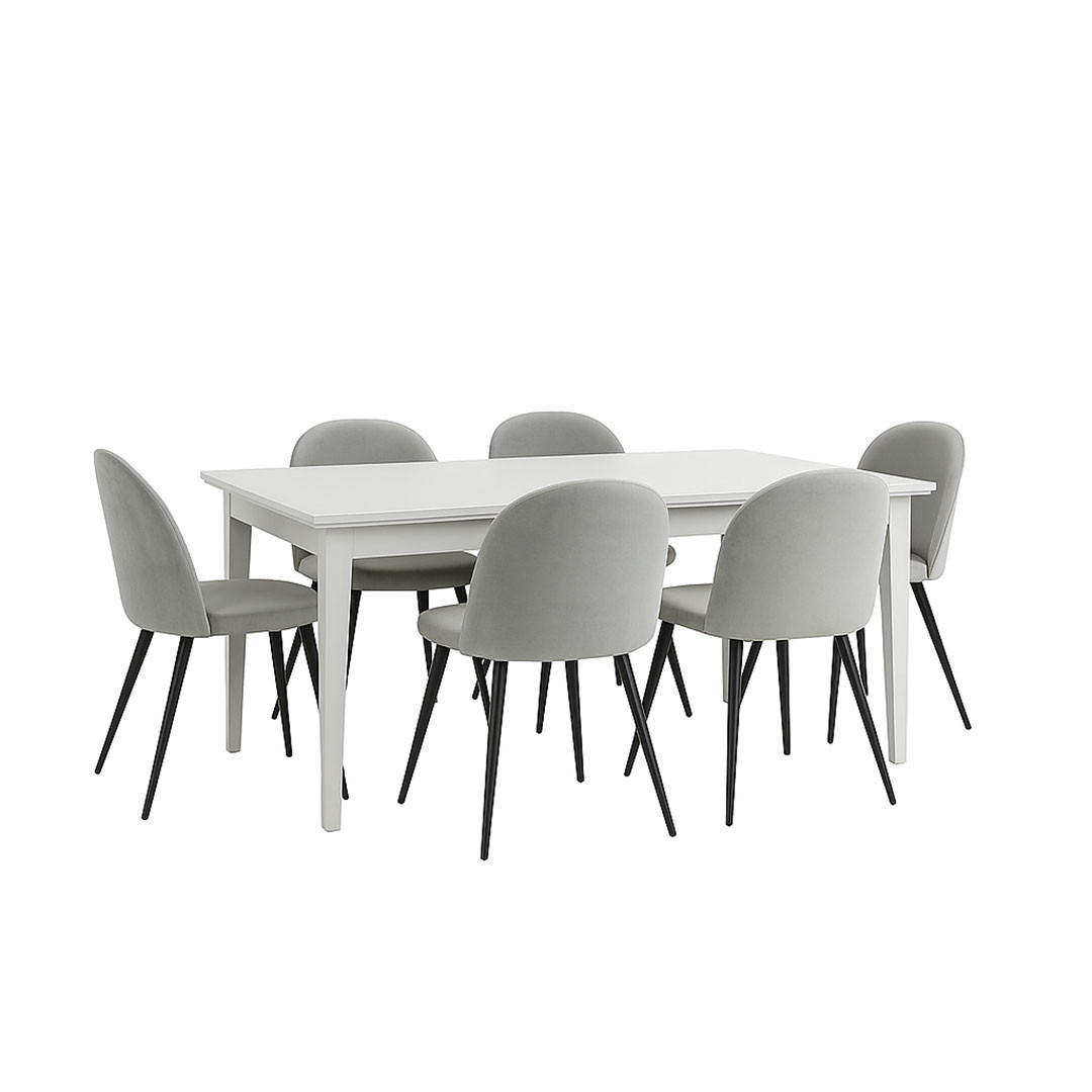 ESSGRUPPE 7-TLG. Venedig Weiß, Grau - Grau, Holzwerkstoff/Textil (95/76/276cm) - ebuy24