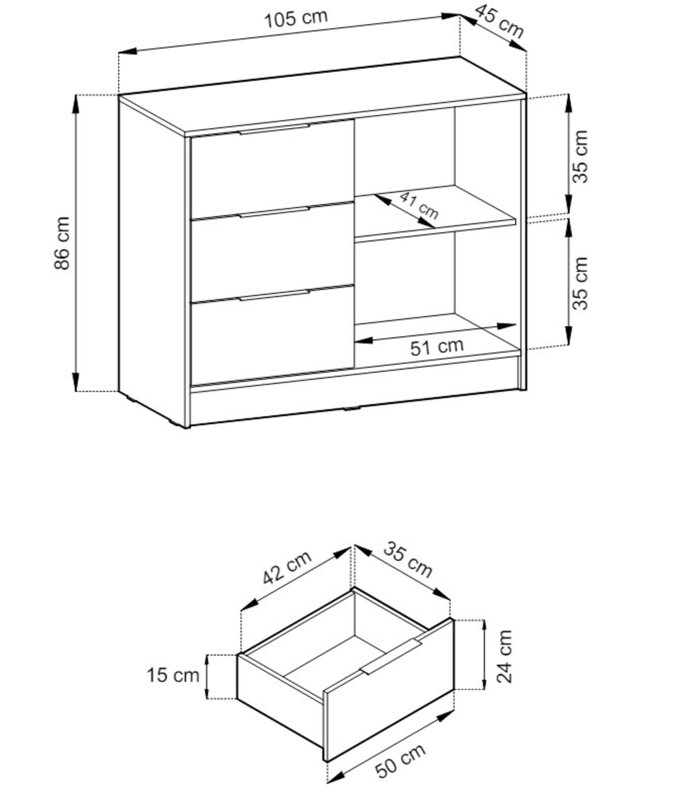 Thumbnail - Kommode, Graphit, Holzwerkstoff, 3 Schubladen, 105x86x51 cm, Wohnzimmer, Kommoden & Sideboards, Kommoden