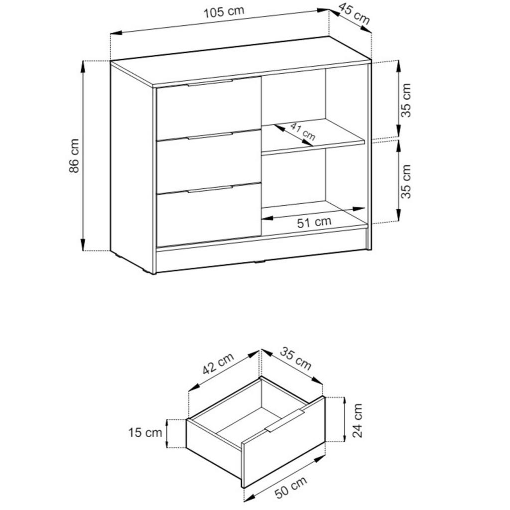 Thumbnail - Kommode, Weiß, Holzwerkstoff, 3 Schubladen, 105x86x51 cm, Wohnzimmer, Kommoden & Sideboards, Kommoden