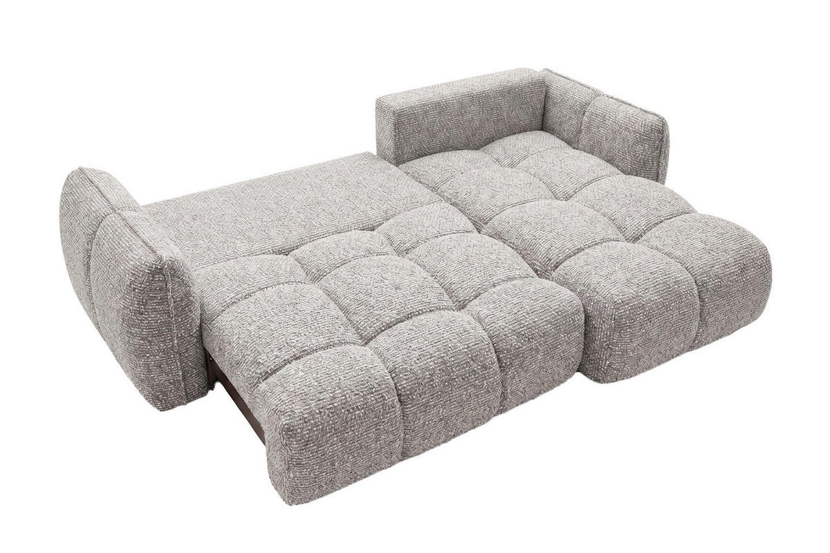 ROHOVÁ SEDAČKA ve tvaru L s funkcí spaní, žinylková tkanina Puente, Světle šedá, Pravá strana, BELVEDER L - světle šedá, dřevo (250/168cm) - Kaiser Möbel