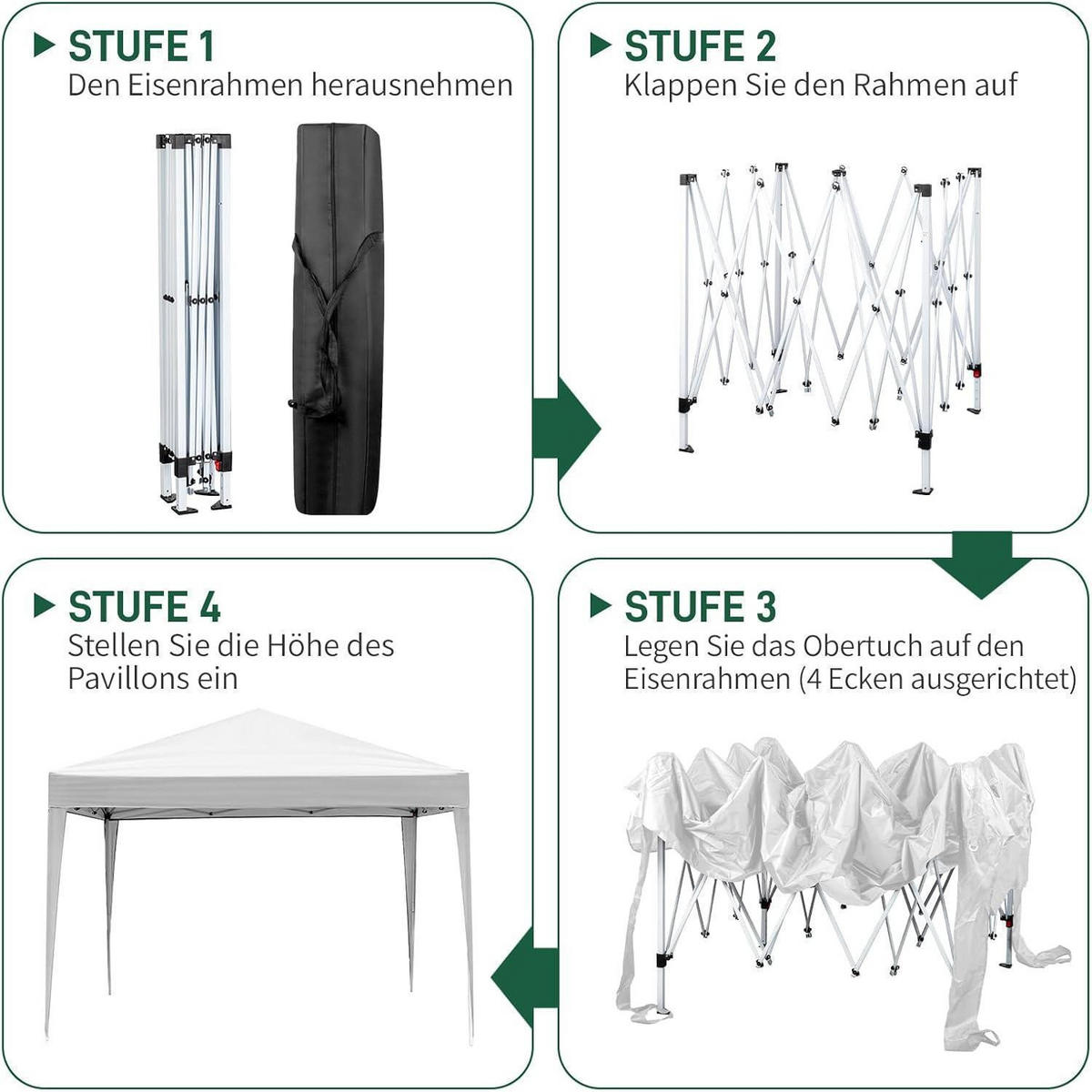 POP-UP Faltpavillon 3 x 3 m mit 4 Seitenteilen, weiß - Weiß, Textil (300/255/300cm)