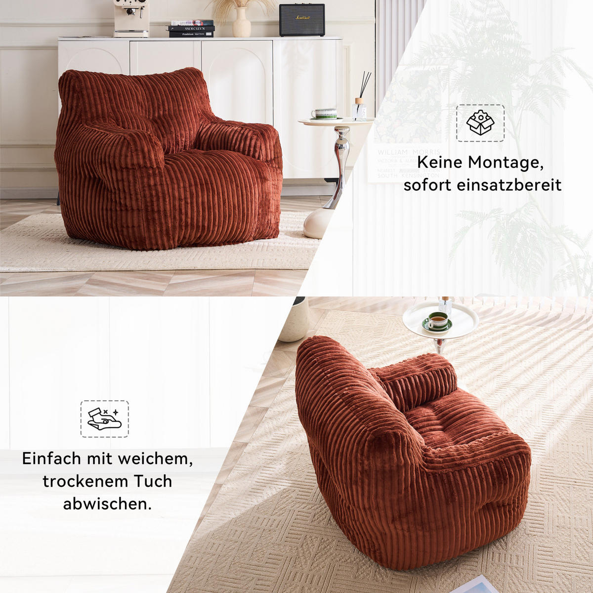 SOFA,ROT Cordbezug, Polstersessel Relaxsessel für Wohnzimmer Schlafzimmer - Rot, Textil (100/70/94cm) - PARAFTA HOME