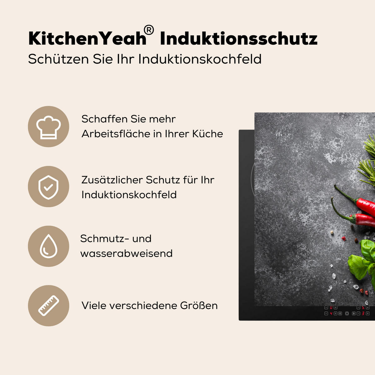 HERDABDECKPLATTE Pfeffer - Kräuter - Gewürze - Beton 57x51 cm - Rot, Kunststoff (57.6/0.2/51.6cm) - MuchoWow