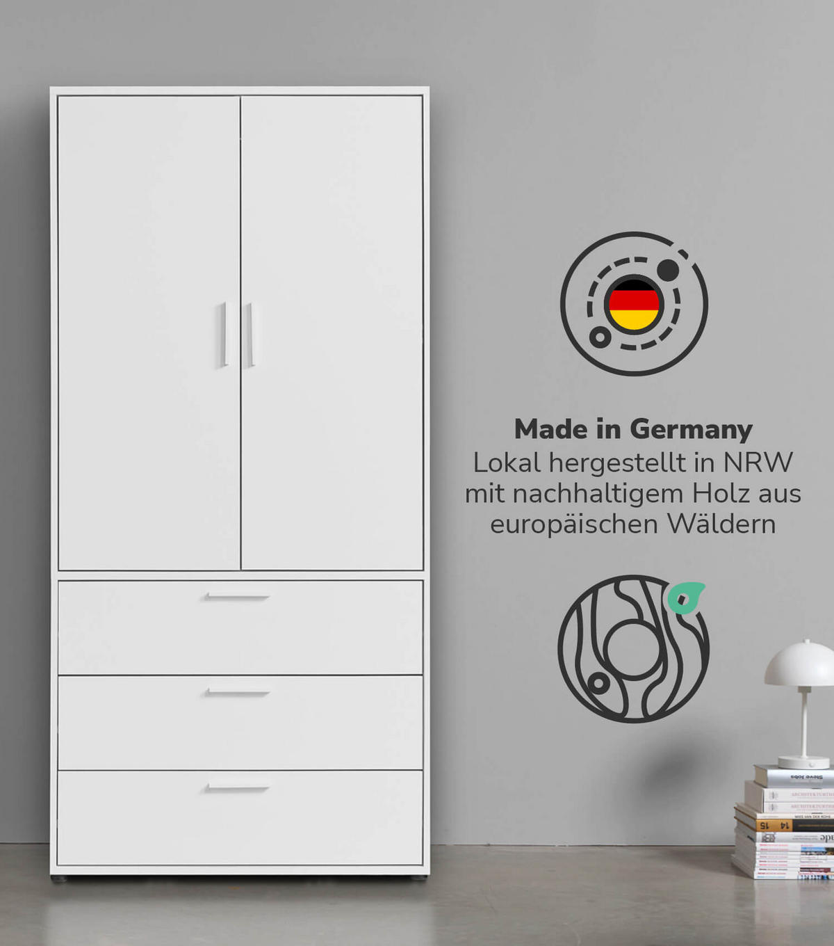 KLEIDERSCHRANK Der Grenzenlose - Weiß, Holzwerkstoff (90/187/58cm) - Mokebo