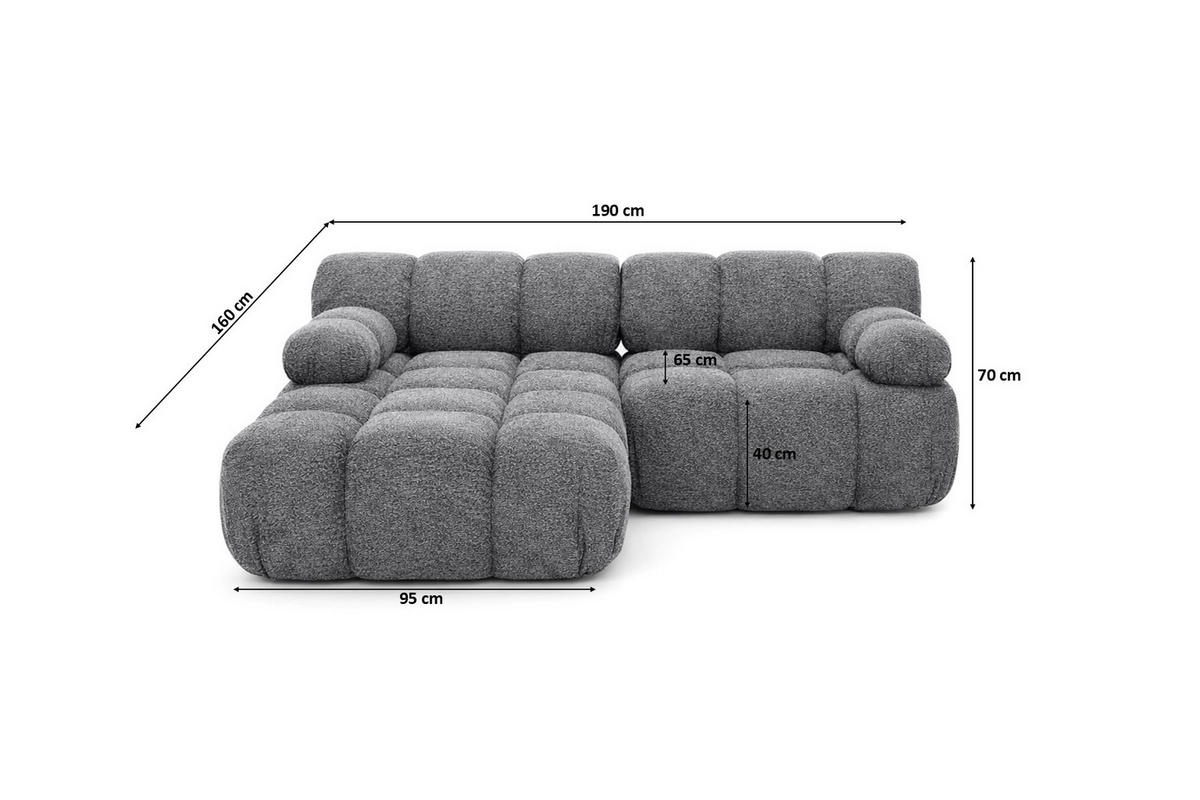 ECKSOFA L-form Mini Modular, Bouclé-Stoff Abriamo, Dunkelgrau, Links, Selia - Dunkelgrau, Holz (190/160cm) - Kaiser Möbel