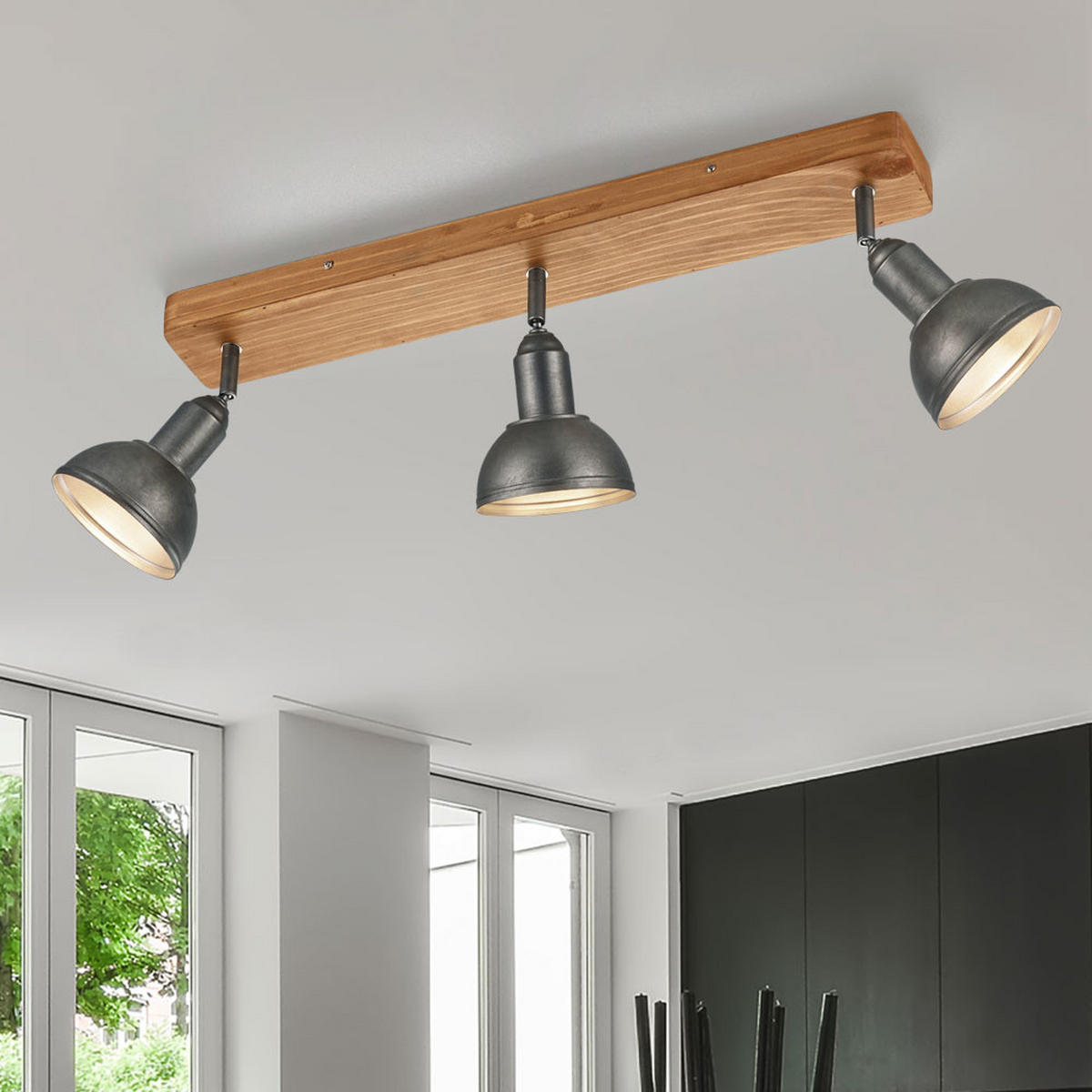 DECKENLEUCHTE Holz Nickel Antik Braun 3-flammig - Braun, Holz (58/11/20cm) - Trio Leuchten