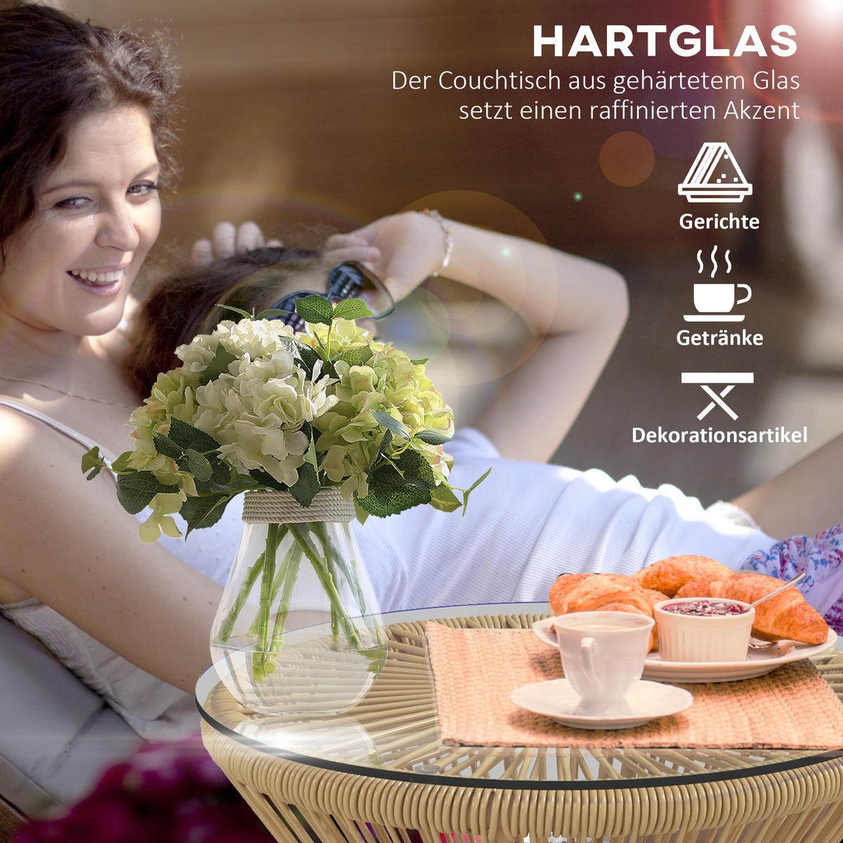 BALKONTISCH, Beige, Metall, PE Rattan - Beige, Kunststoff (40/40/42cm) - Outsunny