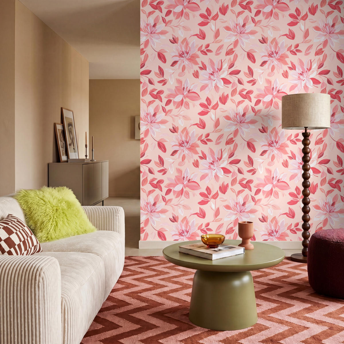 TAPETE - Botanisch - Blumen - Rot - 180x200 cm - Koralle, Papier (180/200cm) - OnlyWow