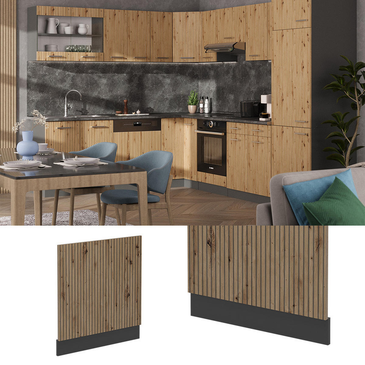 FRONTBLENDE R-Line Artisan-Eiche 60 cm, AP Anthrazit - Anthrazit/Eiche Artisan, Holzwerkstoff (60/57.2/1.6cm) - Vicco