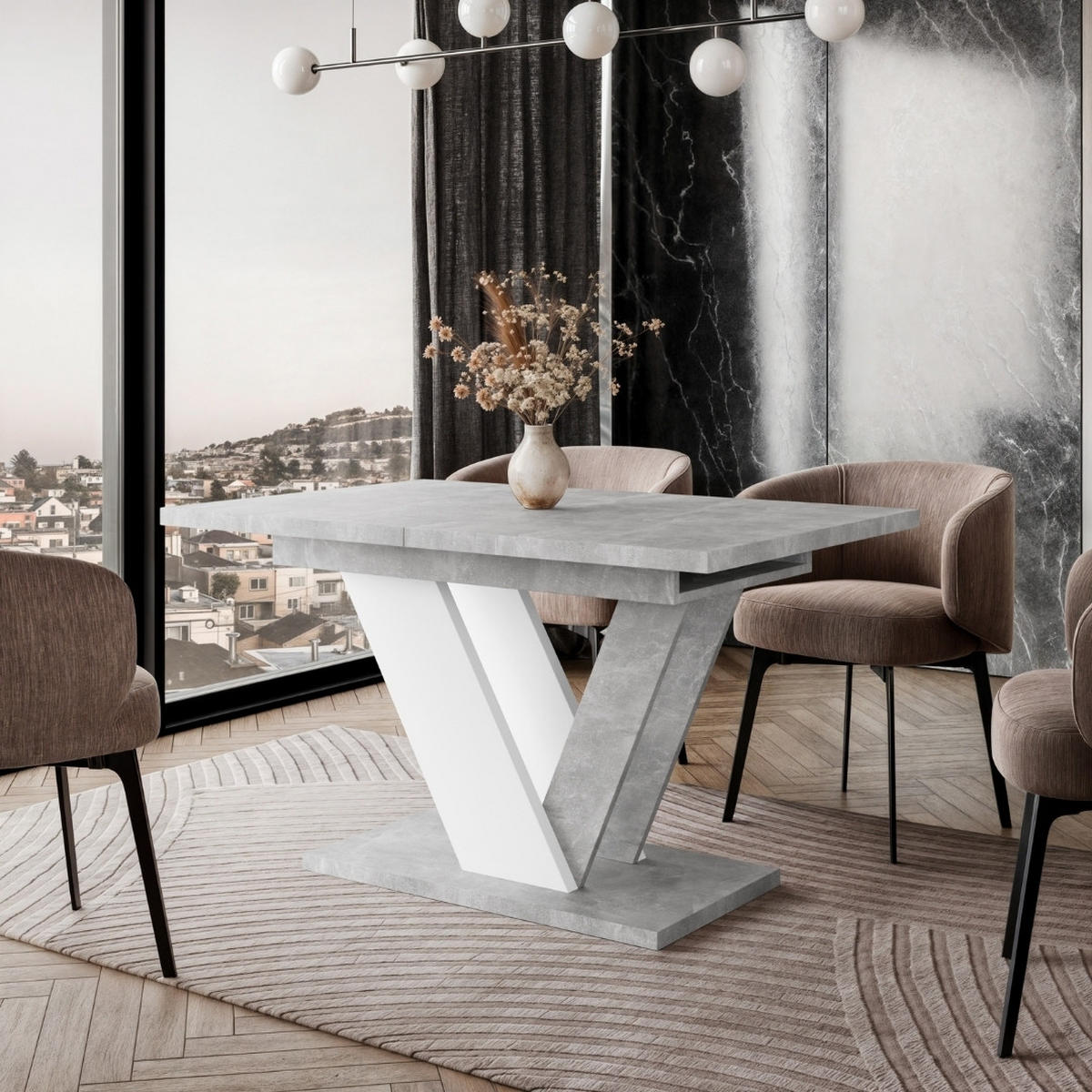 ESSTISCH Grau Betonoptik und Weiß Ausziehbar 120 - 160 cm - Weiß/Grau, Holzwerkstoff (120/80/76cm) - PROSPERO