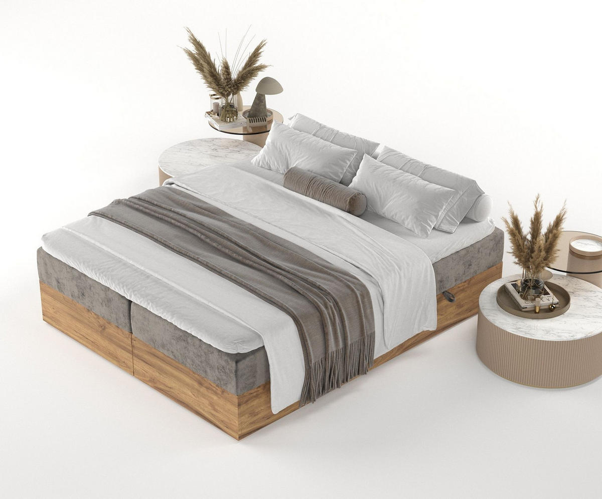 BOXBETT Faro Braun Grau 180/200 cm - Schwarz/Braun, Holz/Holzwerkstoff (180/200cm) - Maison de Reve