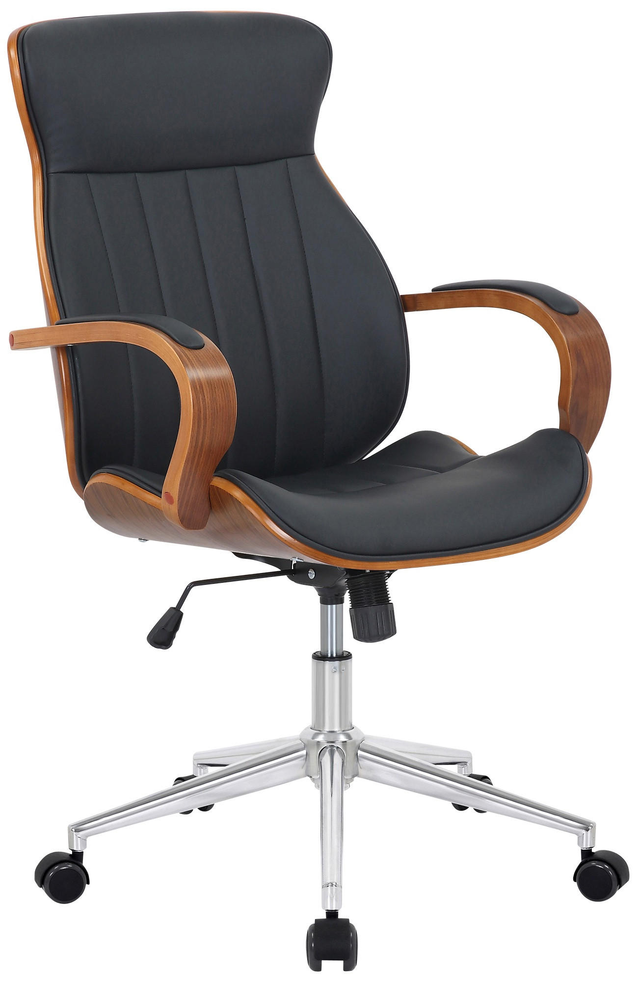 DREHSTUHL Lederlook walnuss/schwarz - Chromfarben/Walnussfarben, Textil/Metall (63/100/68cm) - CLP