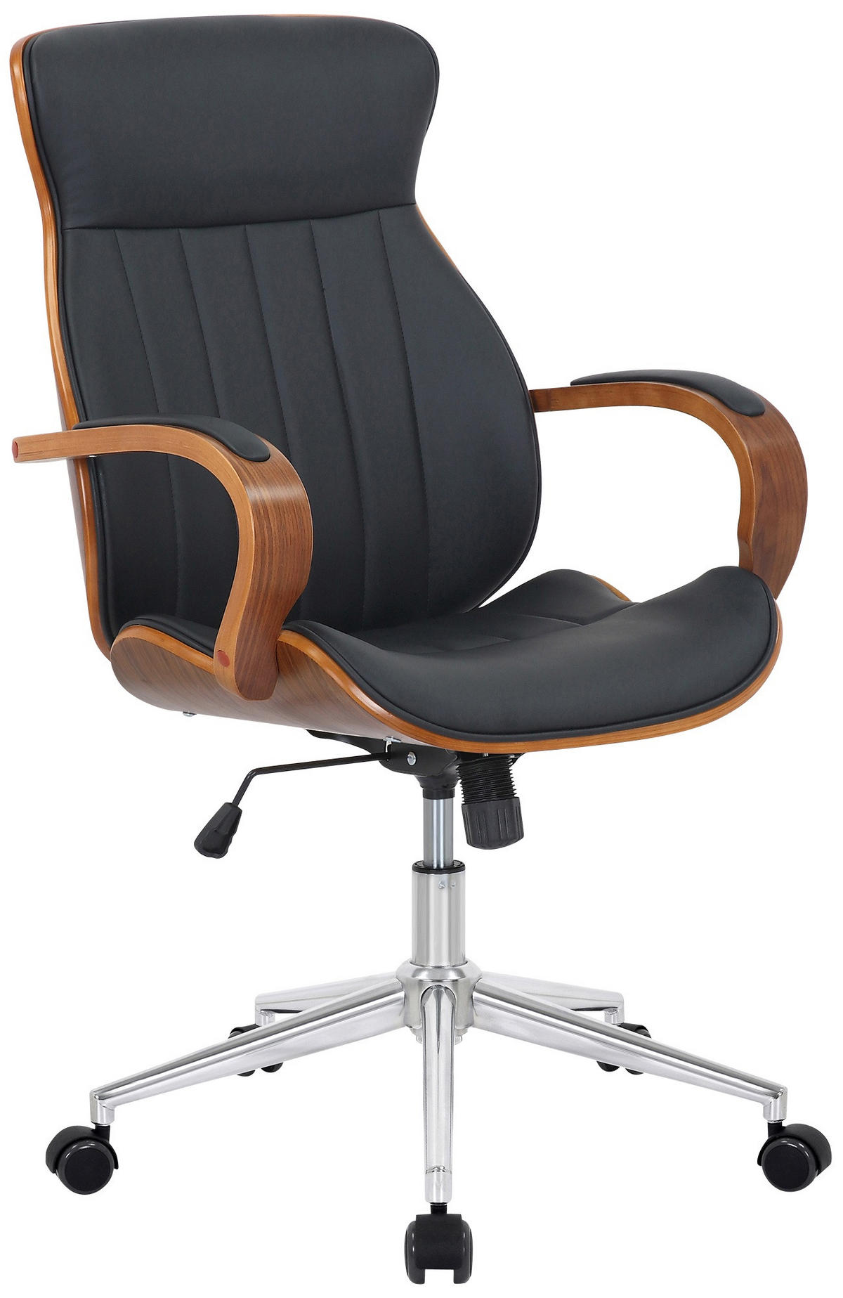 DREHSTUHL Lederlook walnuss/schwarz - Chromfarben/Walnussfarben, Textil/Metall (63/100/68cm) - CLP