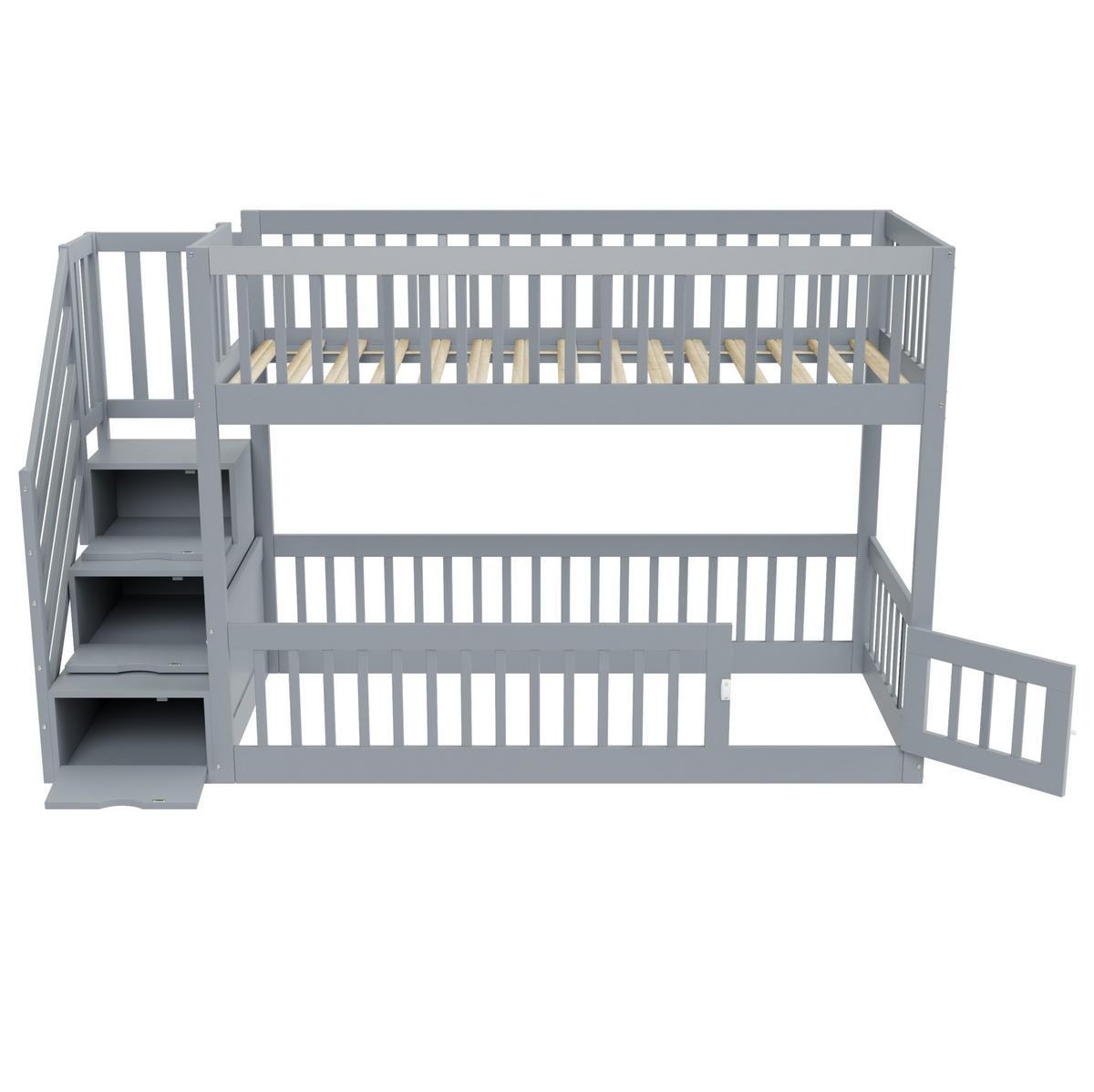 ETAGENBETT 90x200 cm in Grau mit Stauraumtreppe und Schubladen - Grau, Holz (90/200cm) - IVMEU