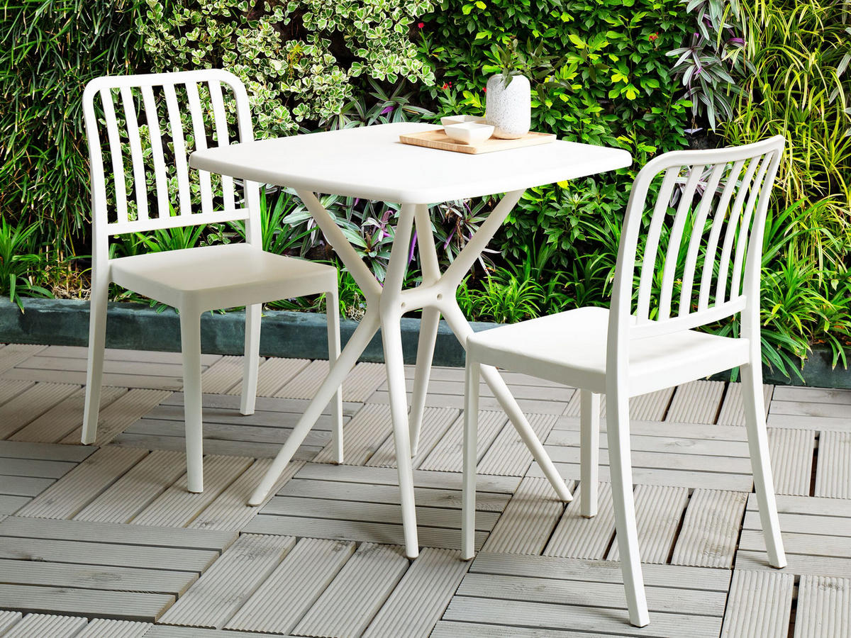 GARTENSTUHL 2er-Set Kunststoff weiß Sersale - Weiß, Kunststoff (42/82/47cm) - Beliani