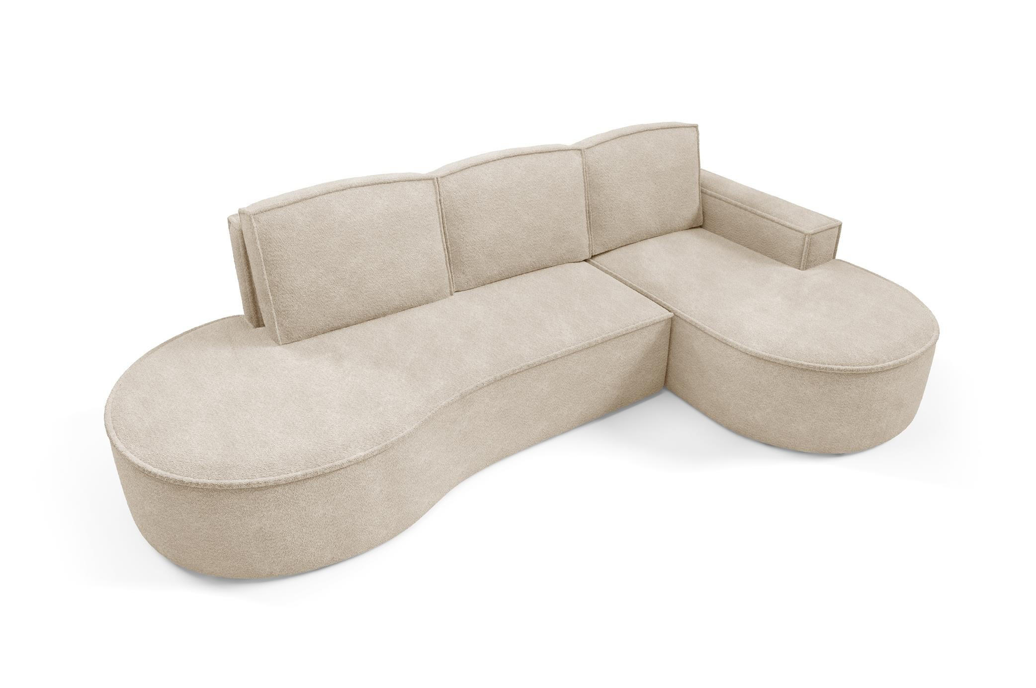 ECKSOFA Flow Beige, mit Schlaffunktion und Kissen in Abriamo Stoff, rechte seite - Beige, Holzwerkstoff/Textil (277/157cm) - Bettso