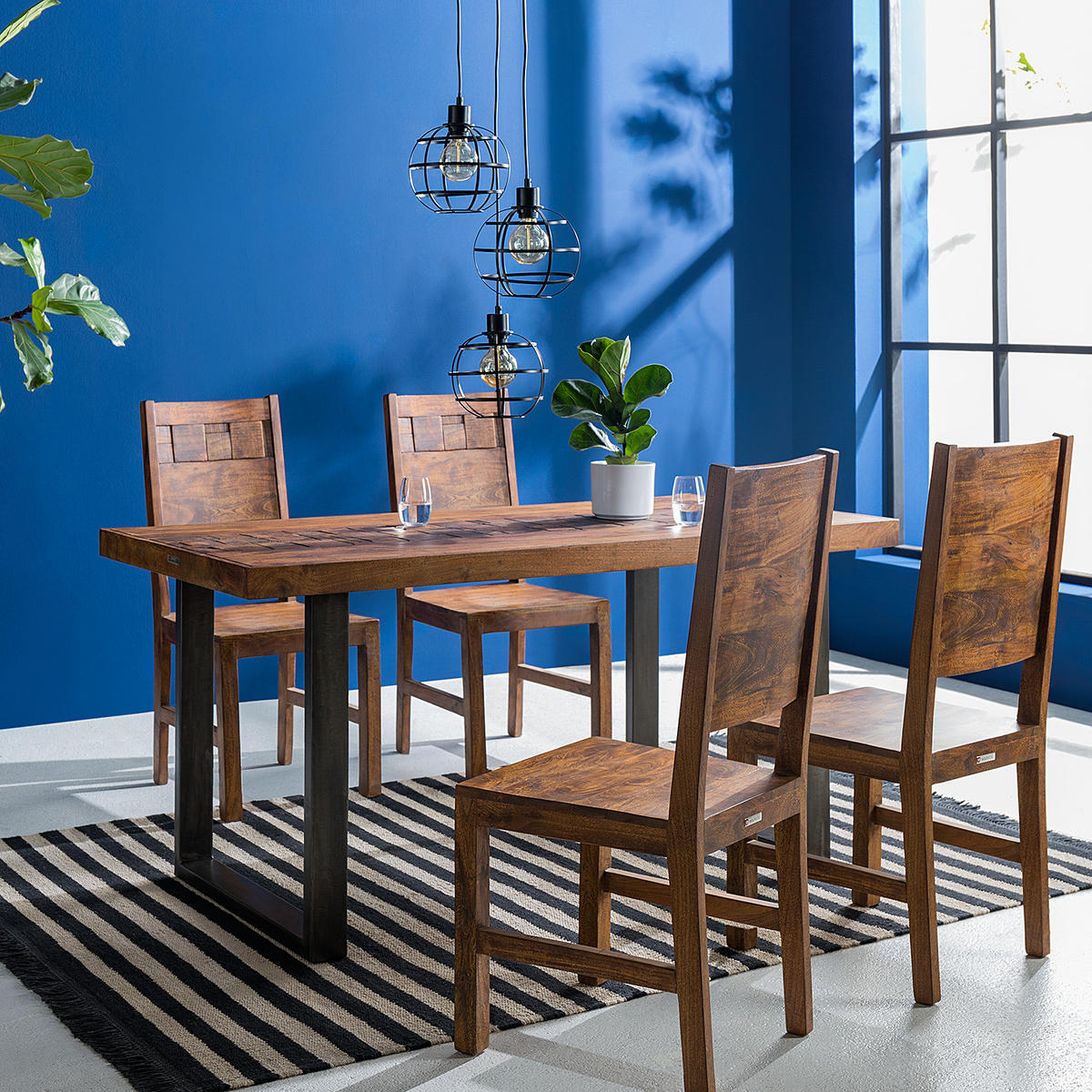 ESSTISCH - Akazie massiv / Eisen - Akaziefarben, Holz (80/160/77cm) - home24