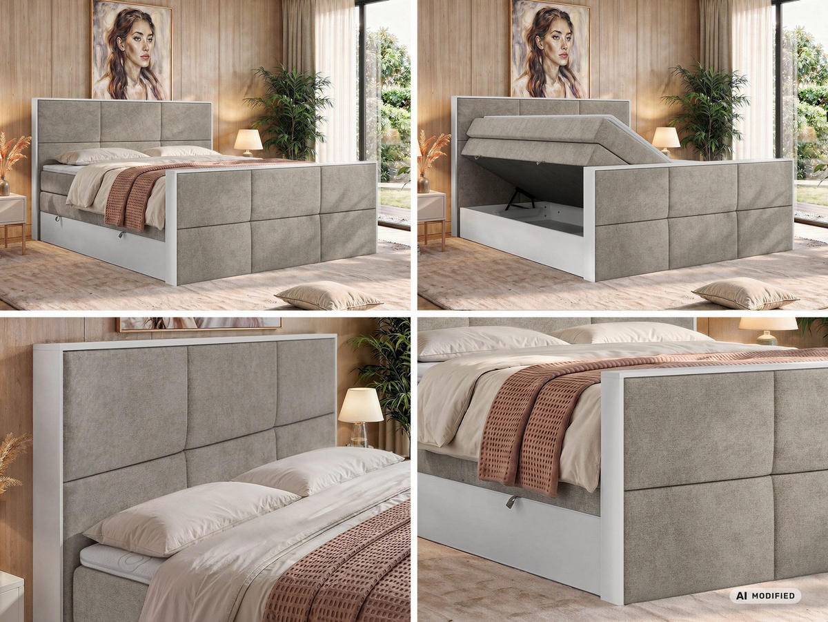 POSTEL BOXSPRING DELVIT KING DUO 180/200 - Šedobéžová Strukturovaná látka - Topper T25 - H3 - černá/šedobéžová, textil/plast (180/200cm) - MKS