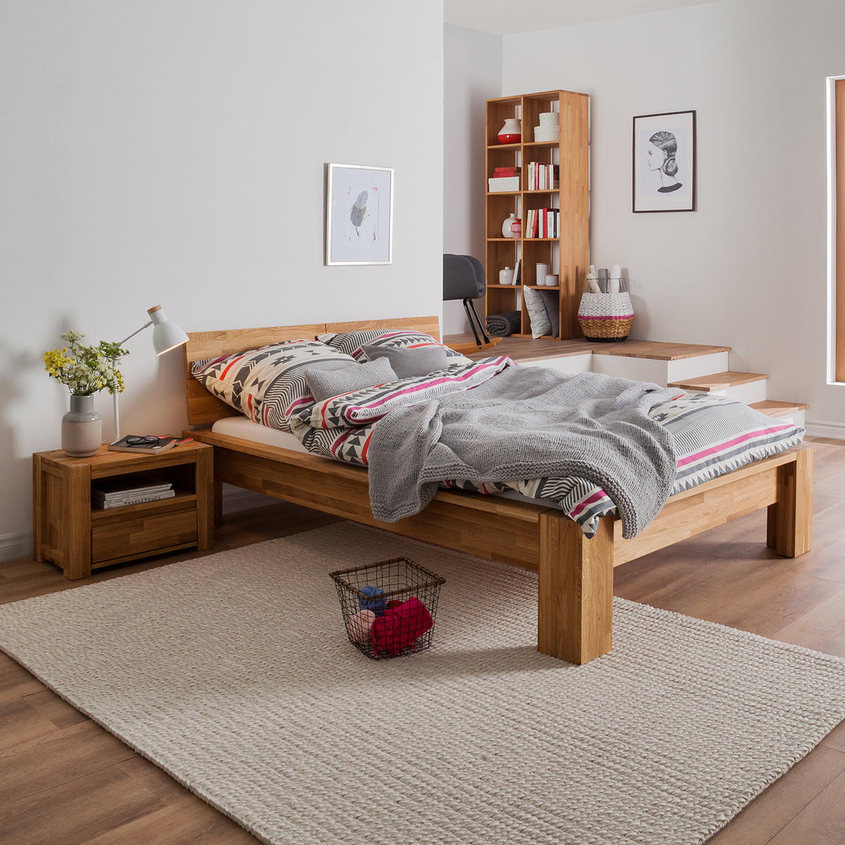 BETTGESTELL - Massivholz - Eichefarben, Holz (160/200cm) - home24