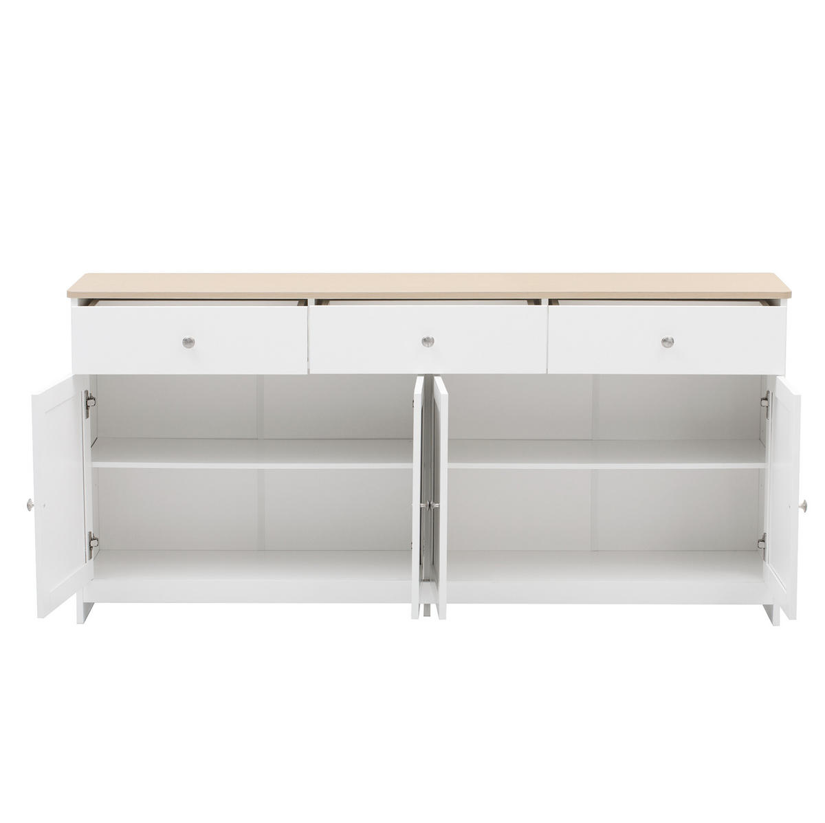 SIDEBOARD 160/37/75 cm in Weiß mit 4 Türen, 3 Schubladen und verstellbaren Böden - Weiß, Holzwerkstoff (160/75/37cm) - Flora Grace
