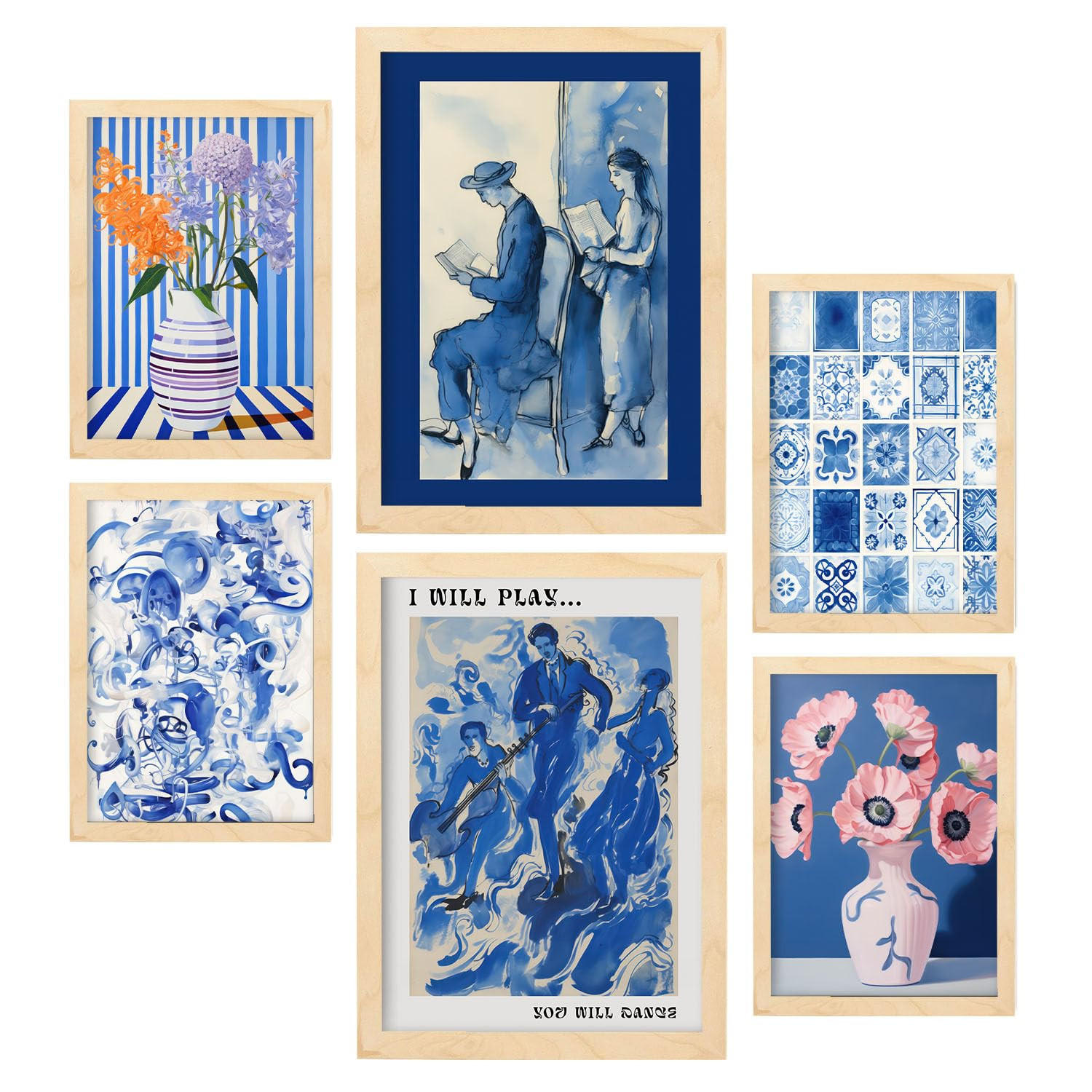 POSTER Set Mit 6 Erfolgreiche Gemälde In Vielseitiger A3 & A4 Rahmen Aus Hellem Holz - Beige, Papier (29/3cm) - Nacnic