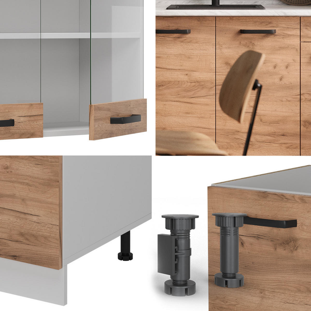 SINGLEKÜCHE R-Line Goldkraft Eiche/Weiß 140 cm ohne Arbeitsplatte - Honigeiche/Eiche Wotan, Holzwerkstoff (140/81.6/46cm) - Vicco