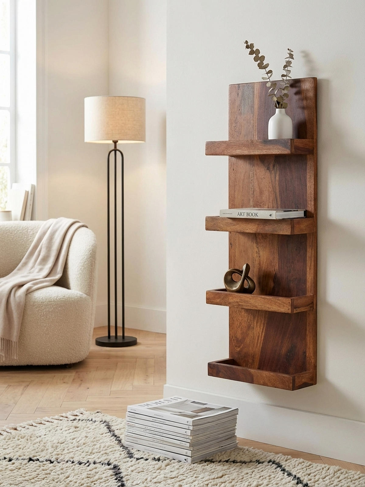 WANDREGAL Massivholz Nachhaltig Handgefertigt - Braun, Holz (30/80/10cm) - KADIMA DESIGN