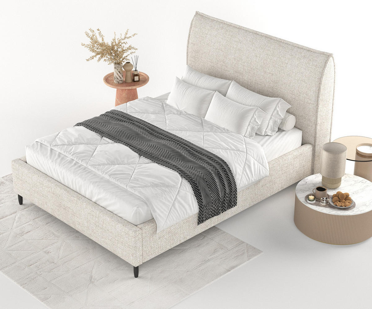 POLSTERBETT Shell Creme 160/200 cm im Webstoff - Creme/Schwarz, Holz/Holzwerkstoff (160/200cm) - Maison de Reve