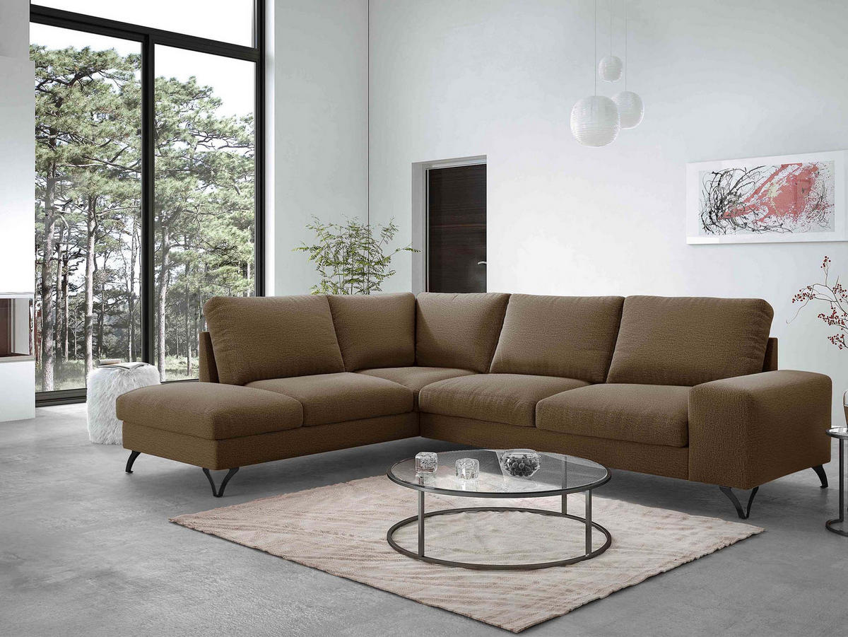 ECKSOFA Flavio Bis, Seite: Links - L3F+L2F+R4 - Schwarz/Braun, Holz/Textil (285/214cm) - MIRJAN24