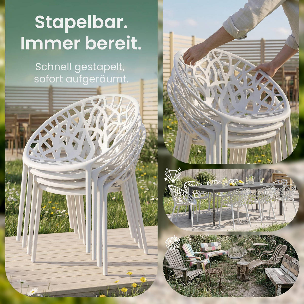 GARTENSITZGRUPPE 4 Kunststoff Weiß - Weiß, Kunststoff - CLP