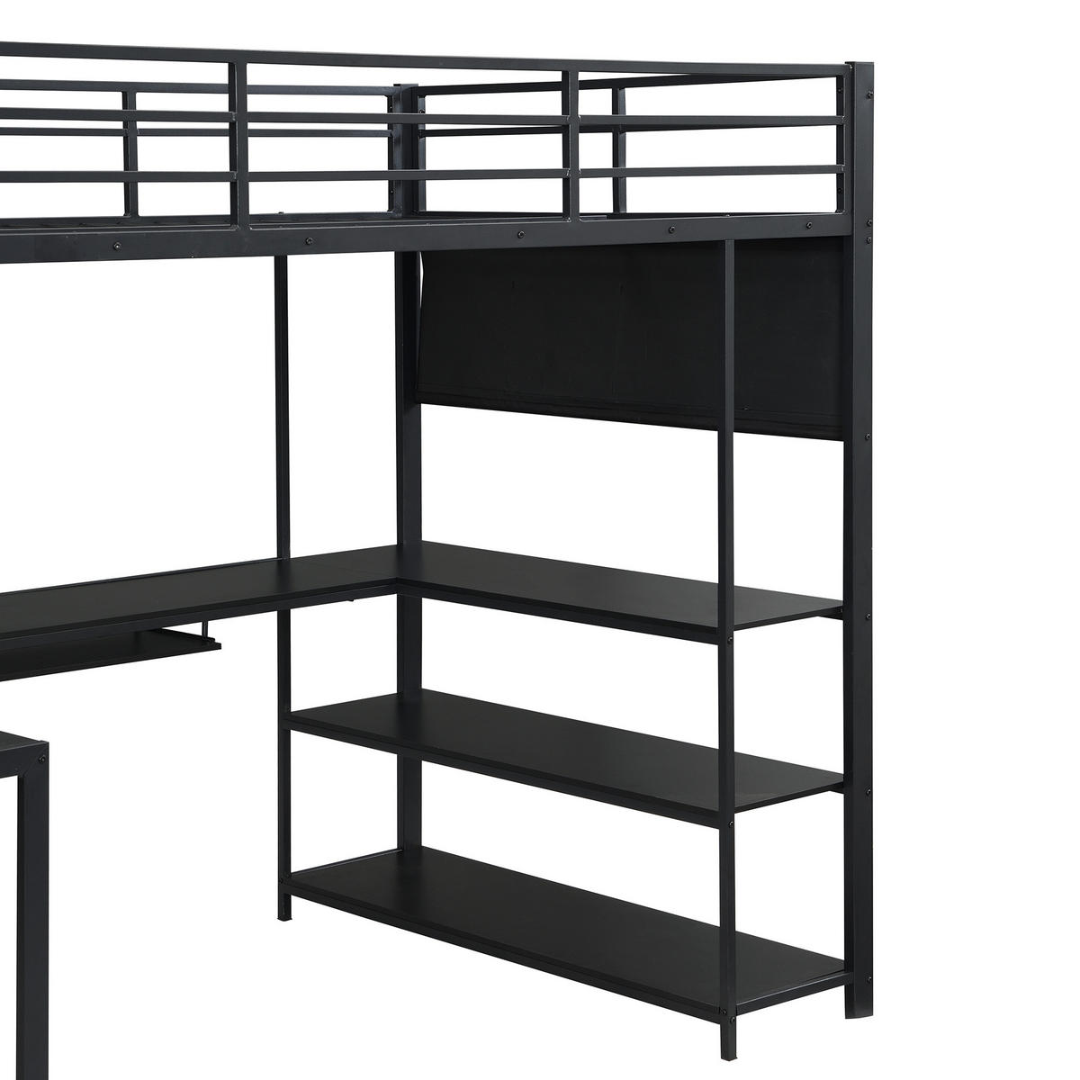 HOCHBETT 120/200 cm mit Schreibtisch und LED, DE-41757, in Schwarz - Schwarz, Metall (120/200cm) - ComfortXL