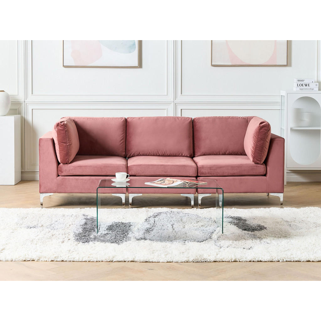 Thumbnail - Beliani 3-Sitzer-Modulsofa, Pink, Textil, 235x84x85 cm, Wohnzimmer, Sofas & Couches, Sofas, 3-Sitzer Sofas