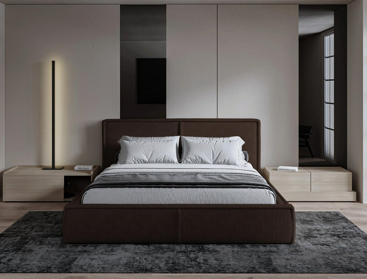 POLSTERBETT CORDO OLIVGRÜNER CORDSTOFF 140x200 CM - Dunkelbraun/Schwarz, Kunststoff/Textil (180/200cm) - Selsey