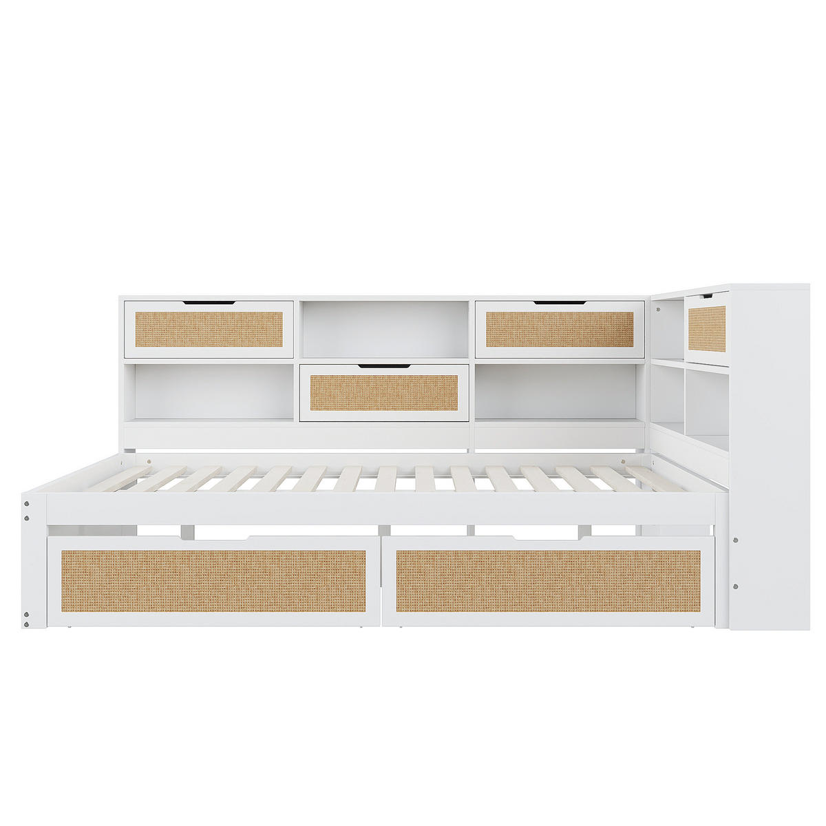 MULTIFUNKTIONSBETT 140/200 cm weiß aus MDF mit Stauraum und USB-Anschlüssen - Weiß, Holzwerkstoff (140/200cm) - OKWISH