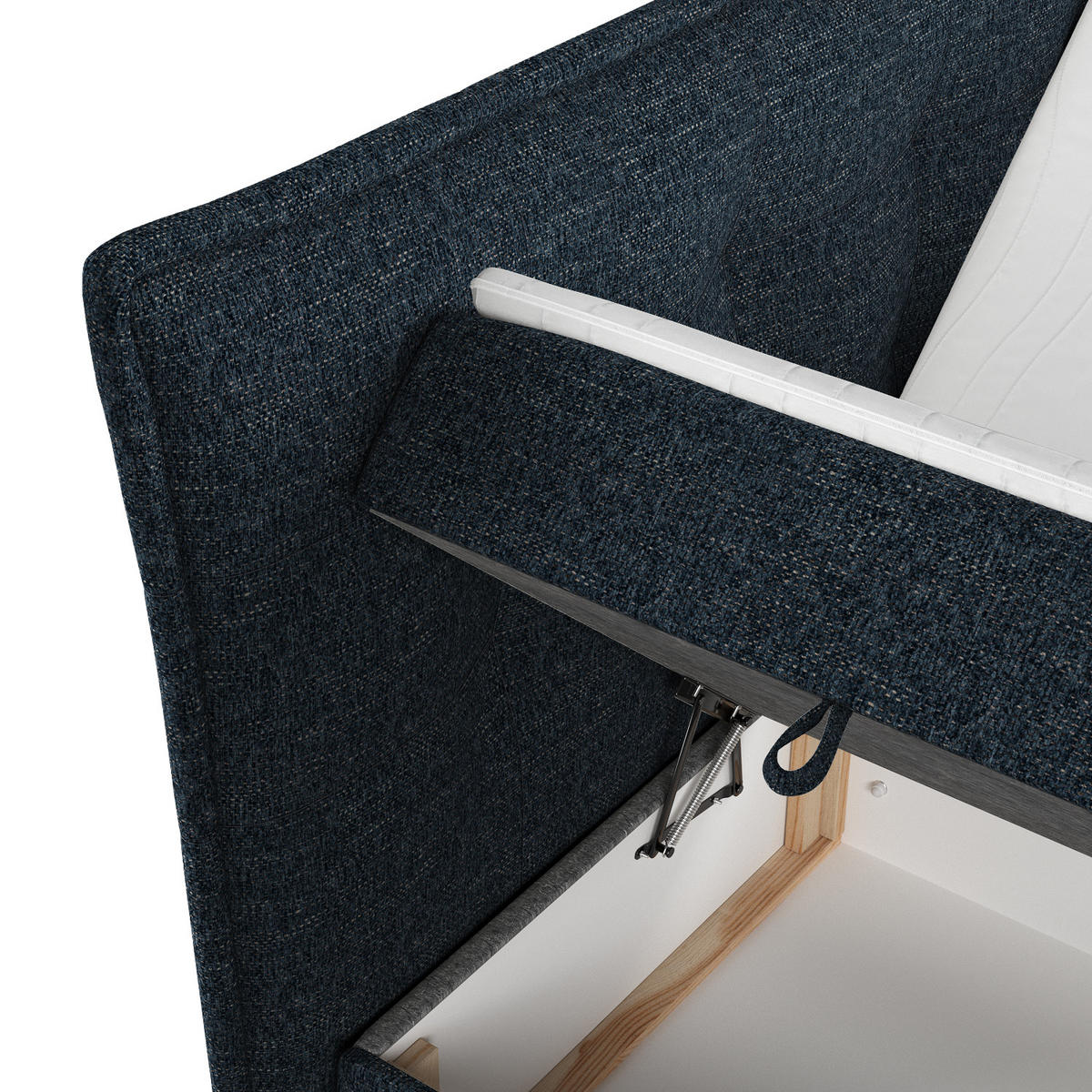 BOXBETT Sinai Marineblau 140/200 cm mit Taschenmatratze und Topper - Schwarz/Dunkelblau, Holz/Holzwerkstoff (140/200cm) - Maison de Reve