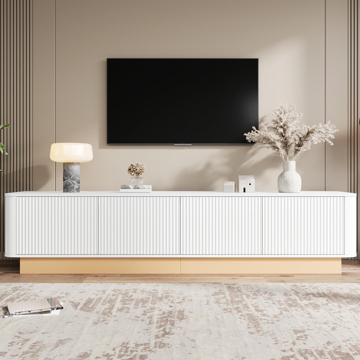 TV-LOWBOARD 200 cm geriffelt 4 Türen - Weiß, Holz (200/47.5/40cm) - LEBENLANG