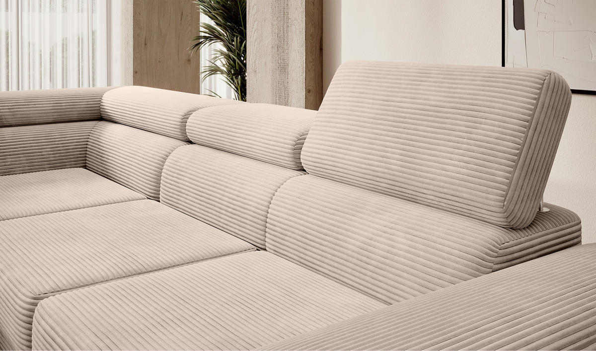ECKSOFA Stevil Dunkelbeige Cordbezug - Silberfarben/Mokka, Textil/Metall (275/203cm) - Selsey