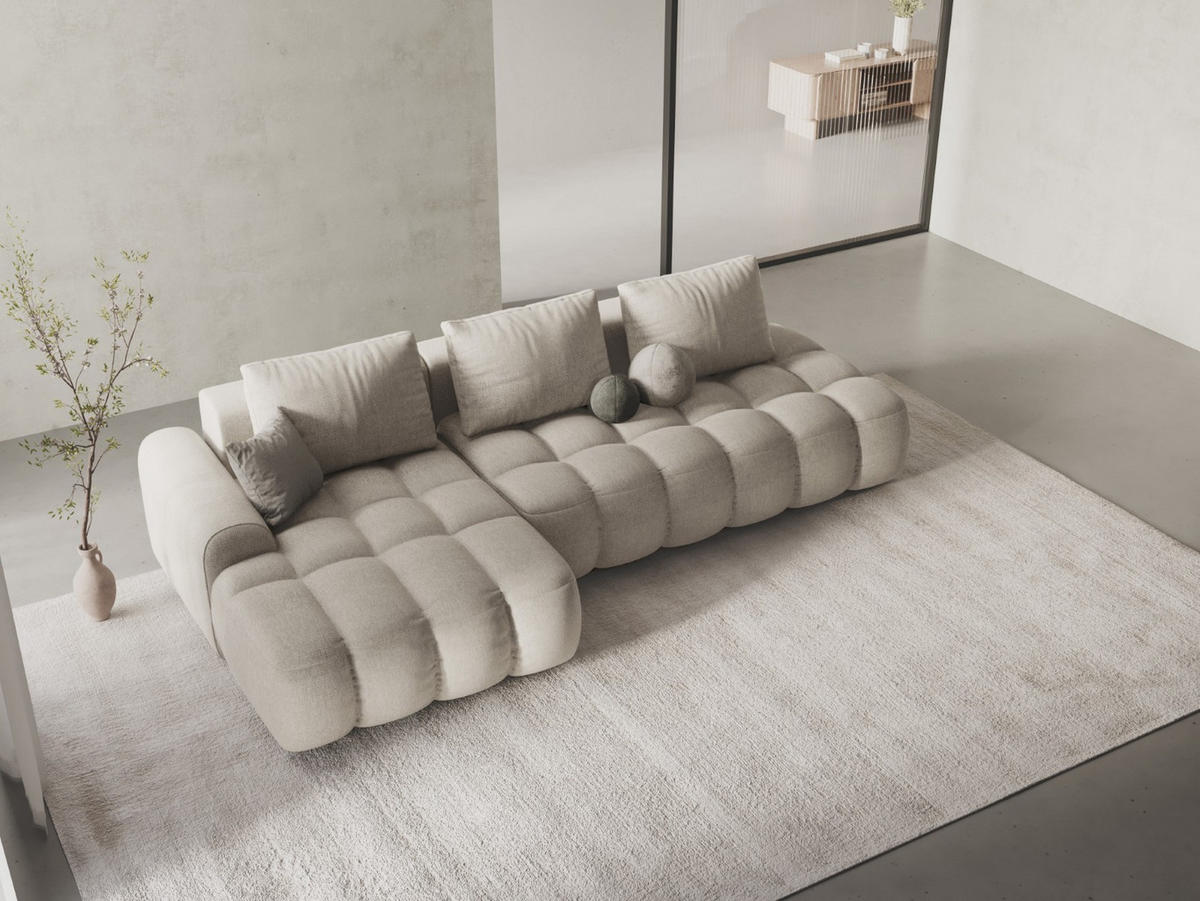AUSKLAPPBARES-ECKSOFA links mit Container Linz aus strukturiertem Stoff beige 3 Sitzplätze - Beige, Textil (142/275cm) - Cosmopolitan Design