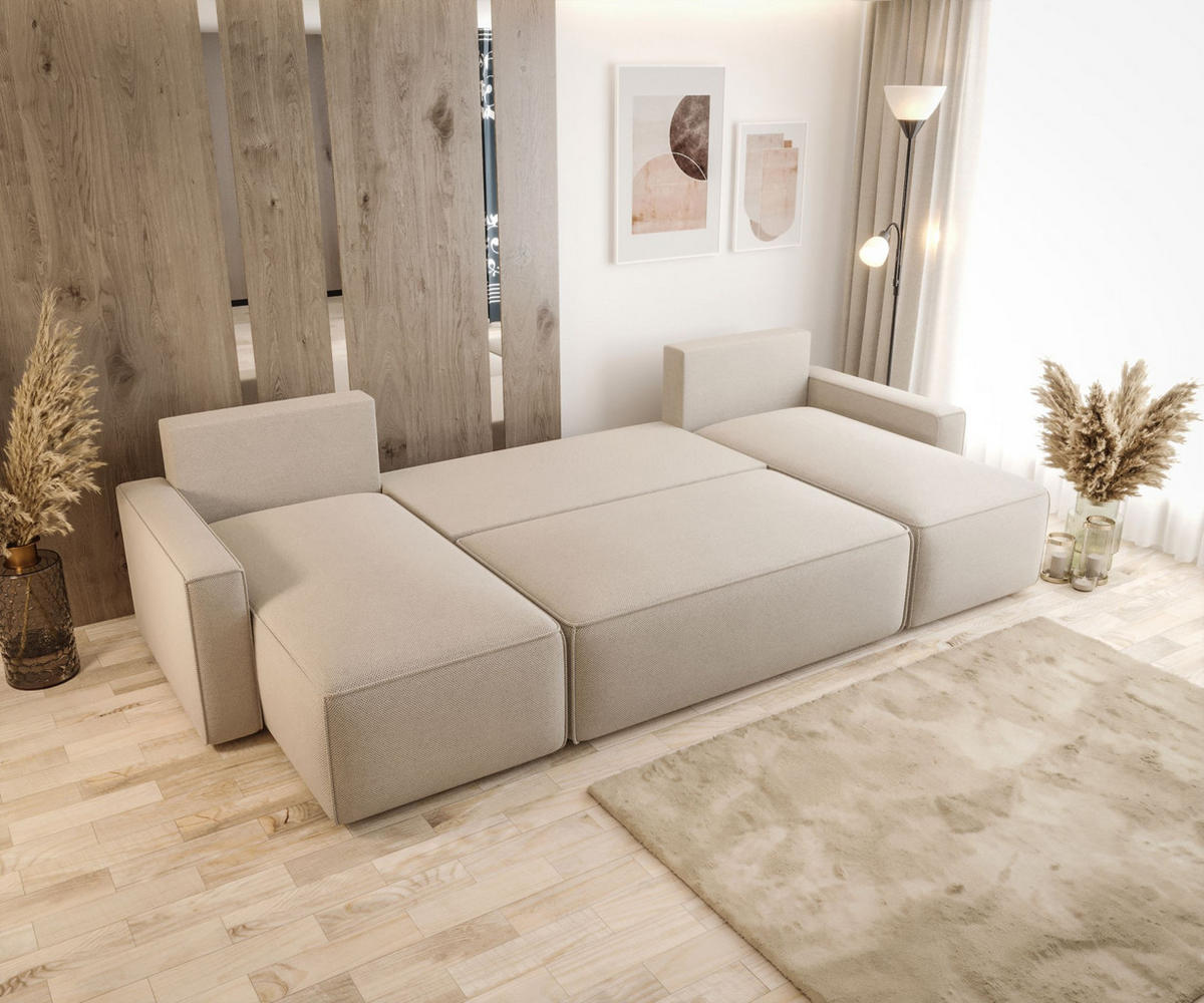 WOHNLANDSCHAFT mit Schlaffunktion SAVIO U Quelle 37 - Dunkelgrün, Textil (300/75/140cm) - Bedante