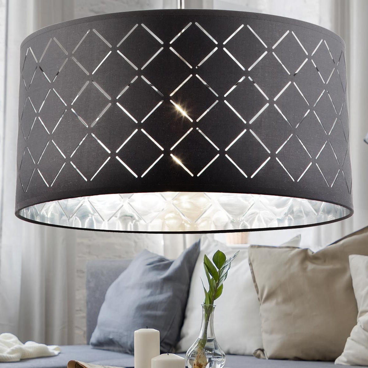 LED HÄNGELAMPE Kidal Schwarz Textil - Schwarz, Metall (40/40/140cm) - Globo Lighting