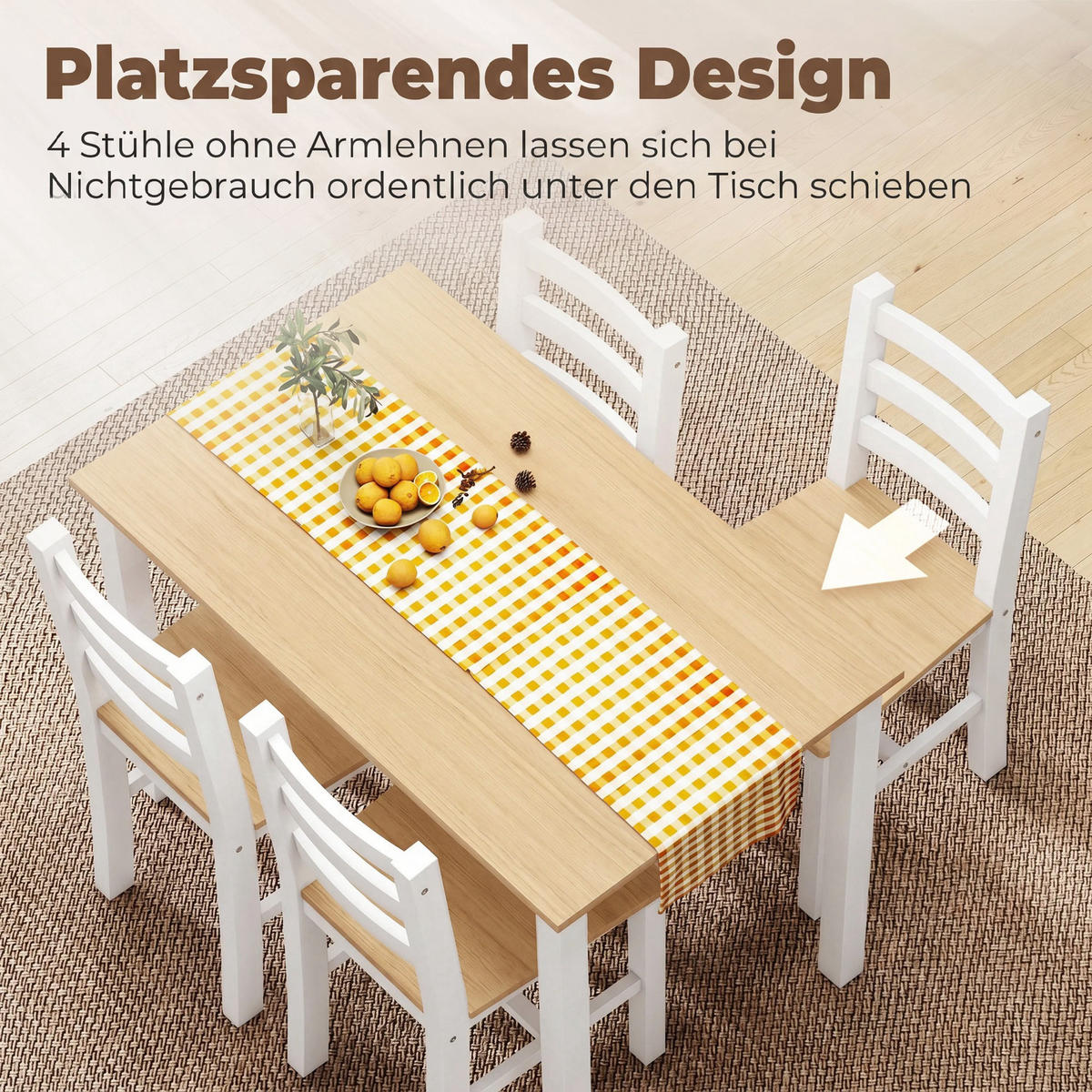 ESSGRUPPE mit 1 Tisch und 4 Stühlen Naturfarben 108.0/65.0/75.0 cm - Naturfarben, Holz (65/75/108cm)