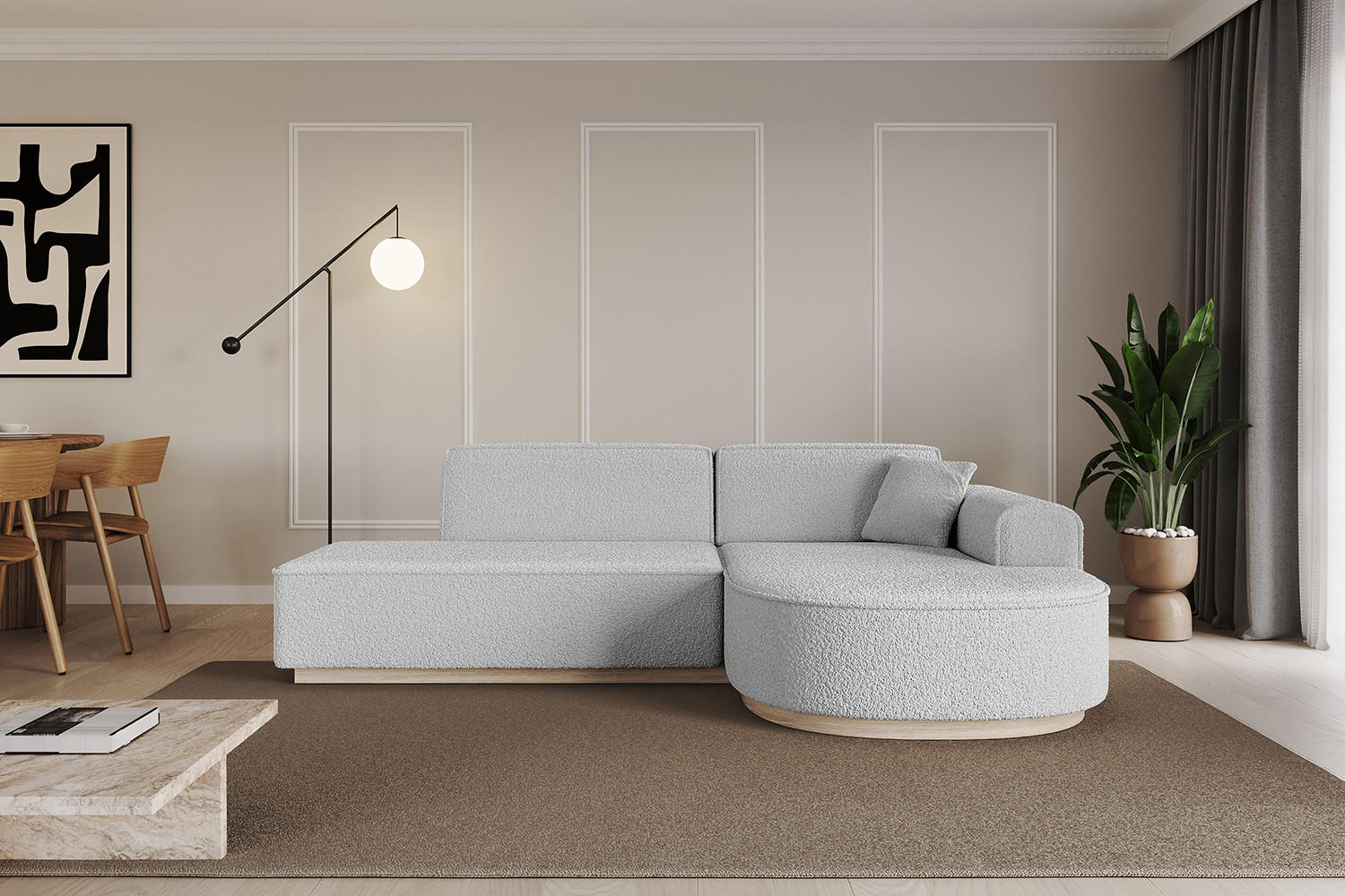 ECKSOFA Ottomane Rechts ARRIO-L1 - 243x171x83 cm Hellgrau - Hellgrau, Holzwerkstoff/Textil (243/171cm) - ALTDECOR